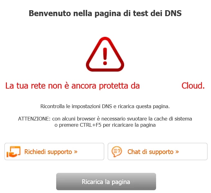 Pagina di rete non ancora protetta da Cloud