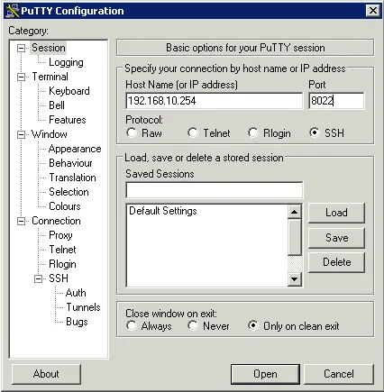  Using SSH protocol via Putty software