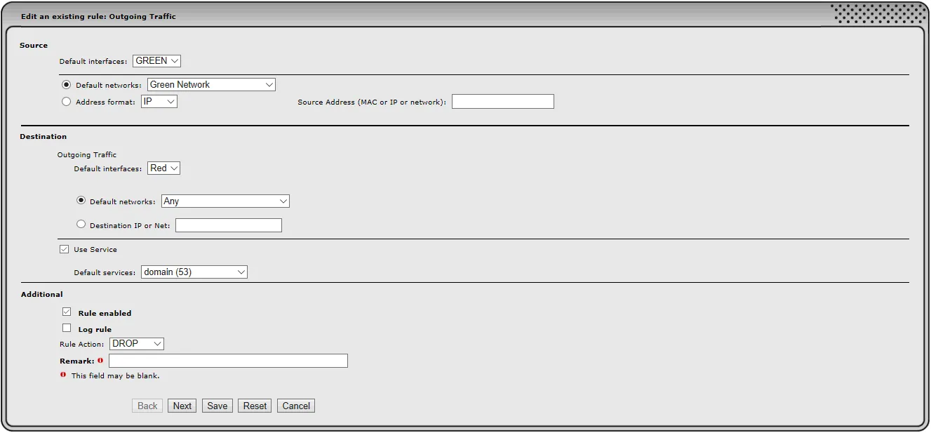 Creating a new rule with Destination IP different from the one previously created