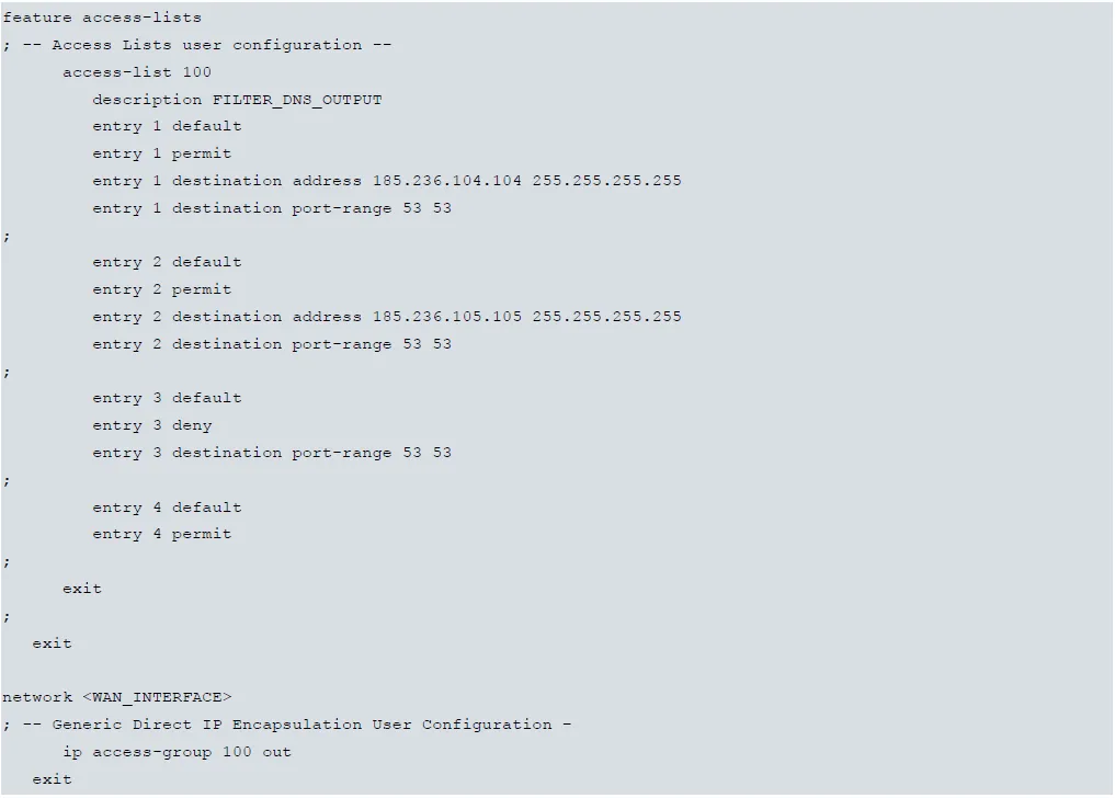 Creación de lista de acceso en la interfaz WAN para denegar cambios de DNS a los usuarios
