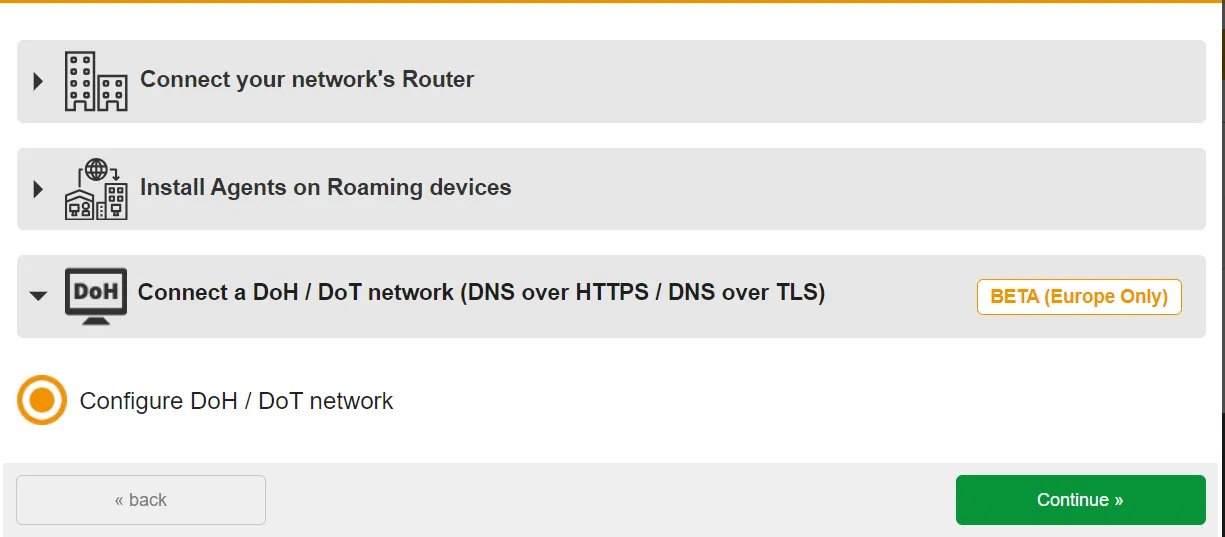 Activation de la configuration DoH/DoT via les paramètres DoT et DoH.