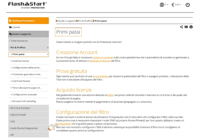 area clienti primo passo della configurazione