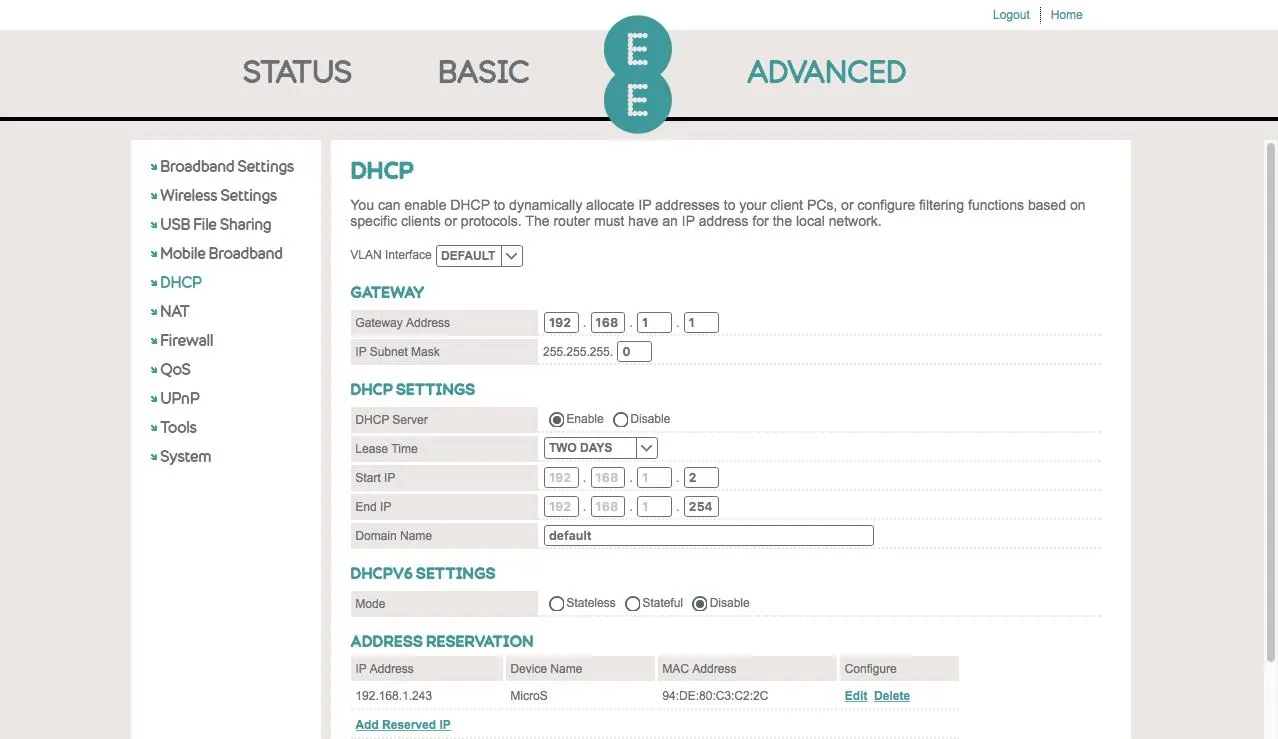Configuración del servidor DHCP