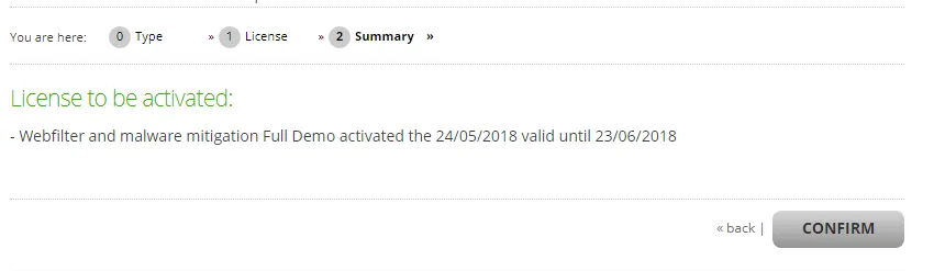 Linear summary of the license to be activated Linear summary of the license to be activated