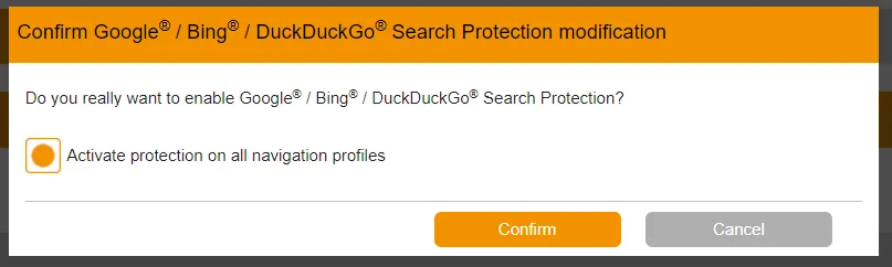 Protezione delle ricerche su Google® / Bing® / DuckDuckGo® tramite protezione del motore di ricerca