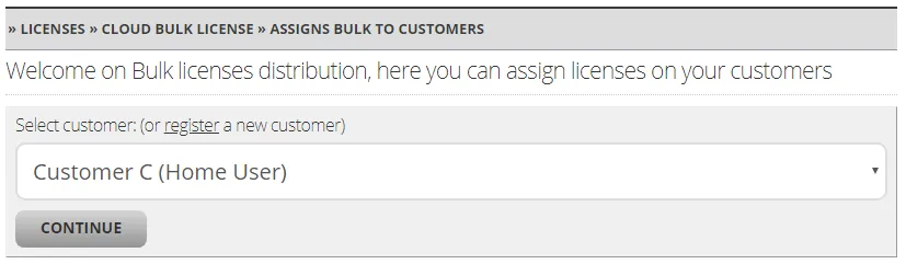 Allocation of licenses to customers via bulk license distribution Allocation of licenses to customers via bulk license distribution