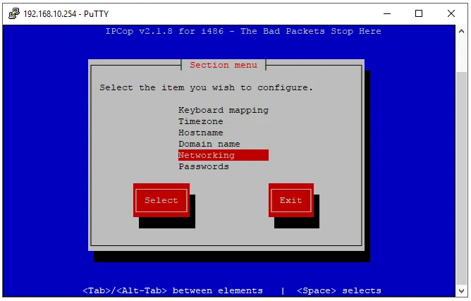 Log in with root credentials and select the Networking item