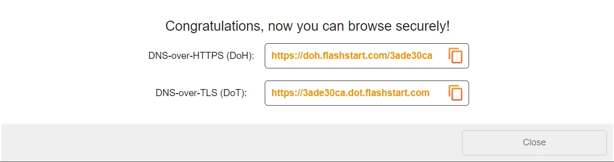 Obtention des adresses DoH et DoT et configuration terminée