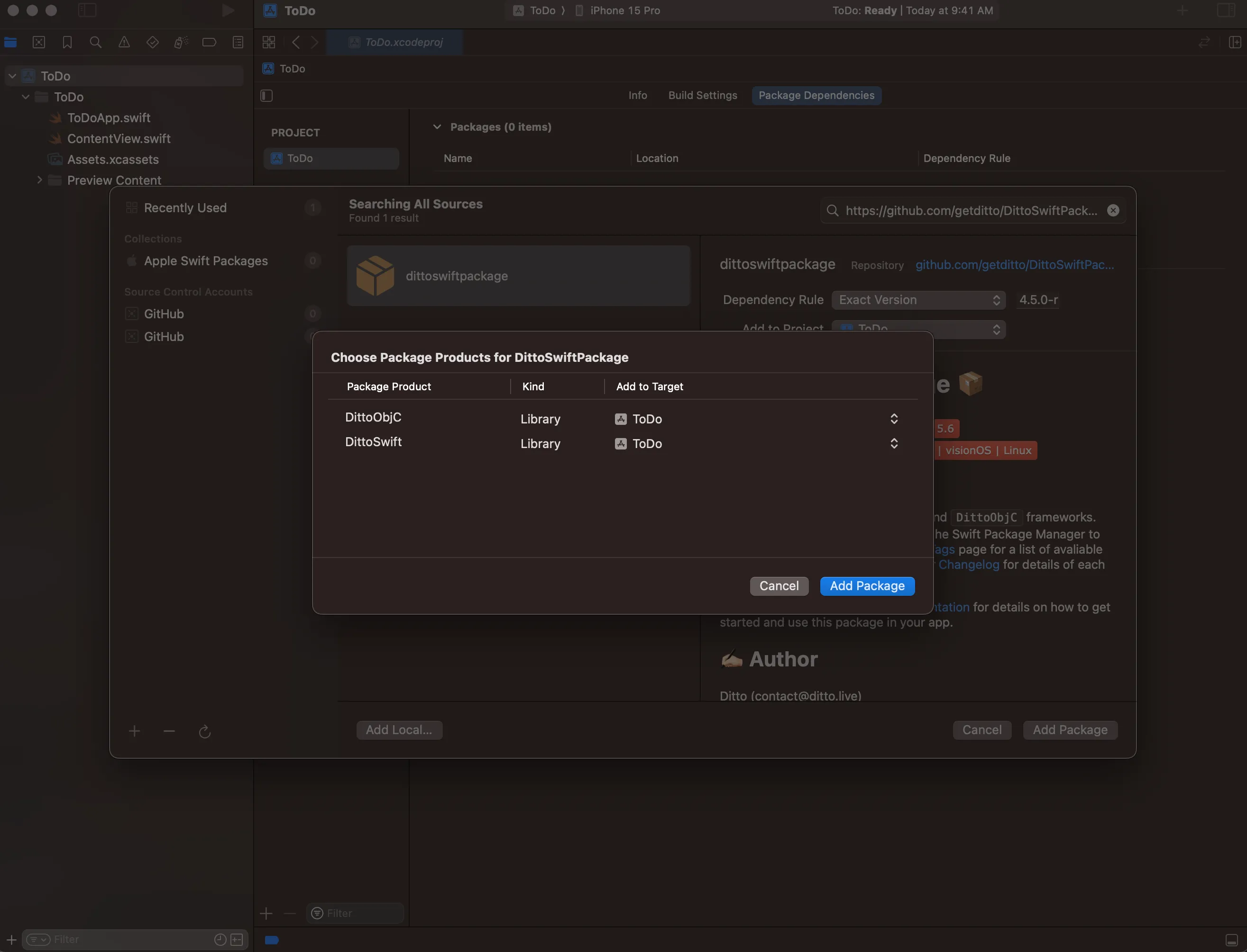 Xcode Add Package Libraries Modal Xcode Add Package Libraries Modal