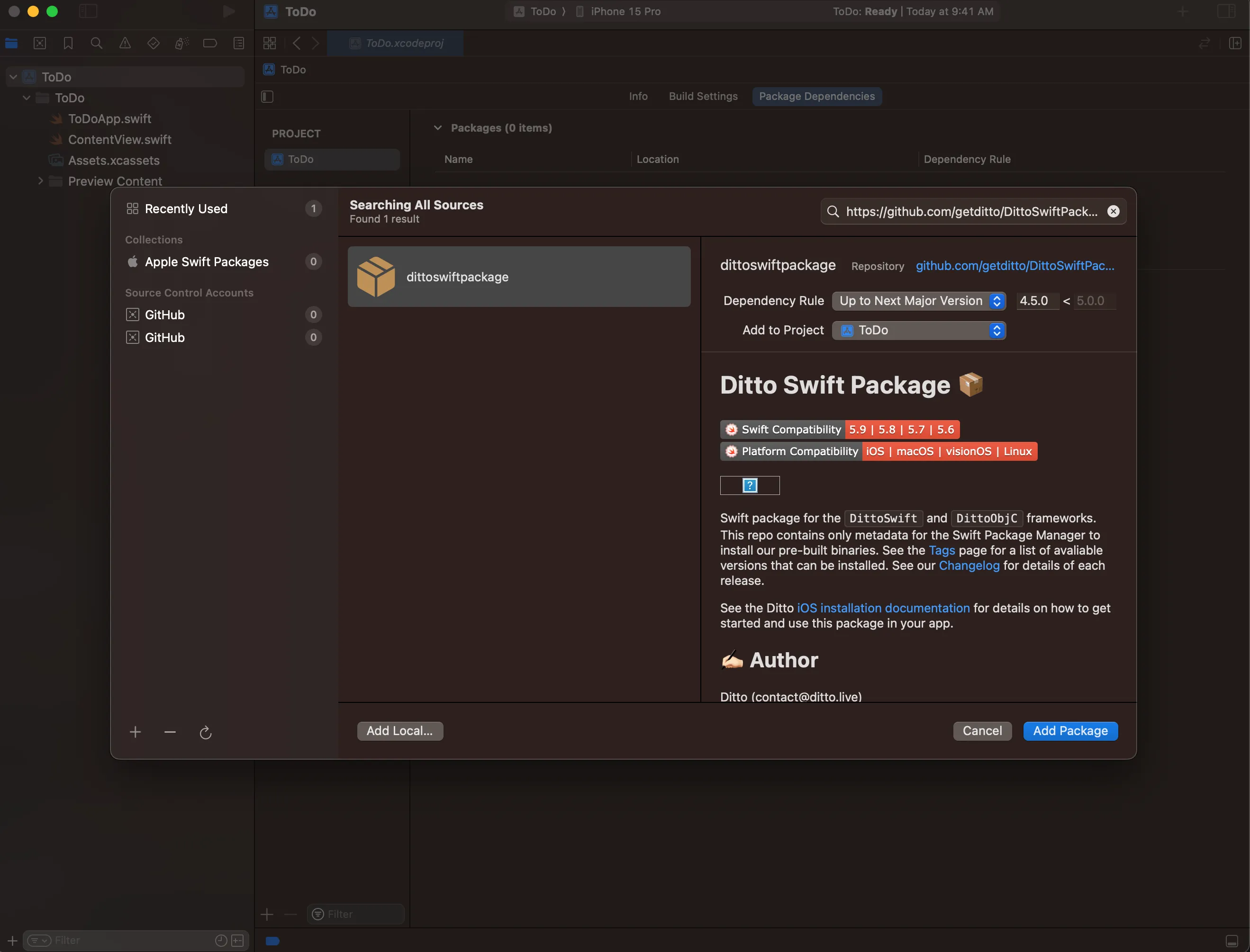 Xcode Add Package Modal Xcode Add Package Modal