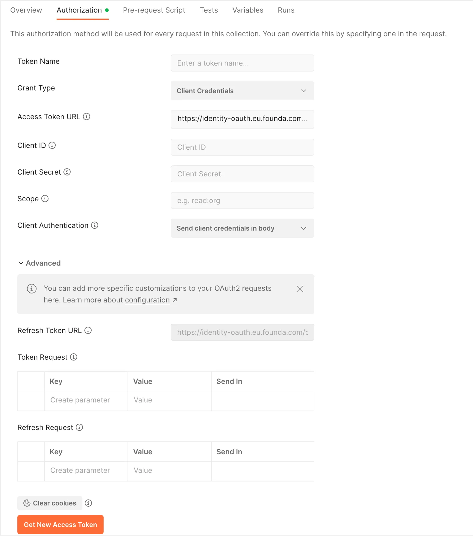 Configure new access token