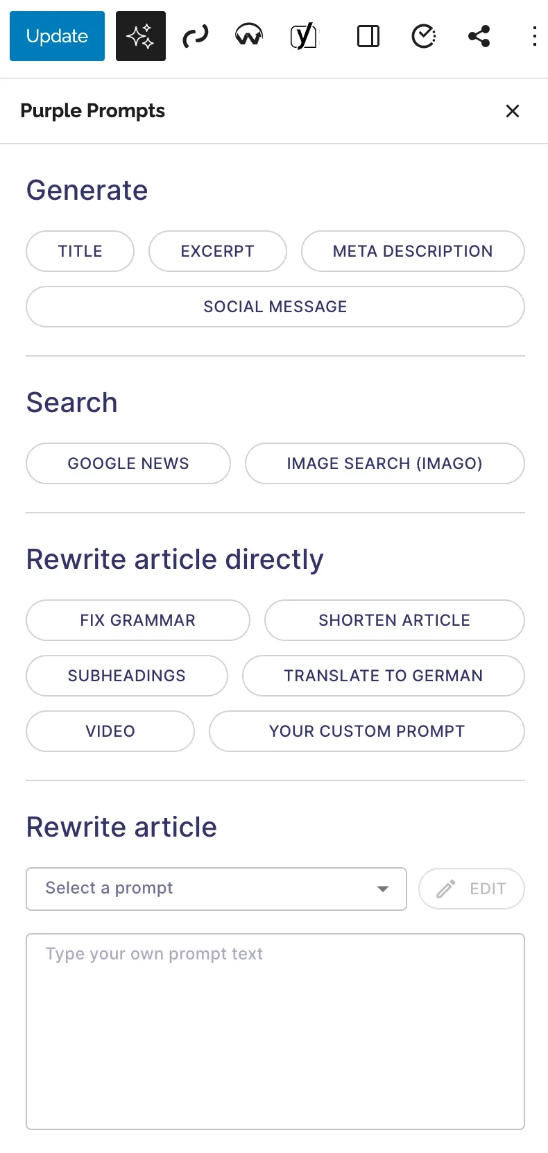 Purple Prompts sidebar