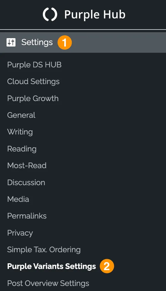 Purple Hub left hand side menu