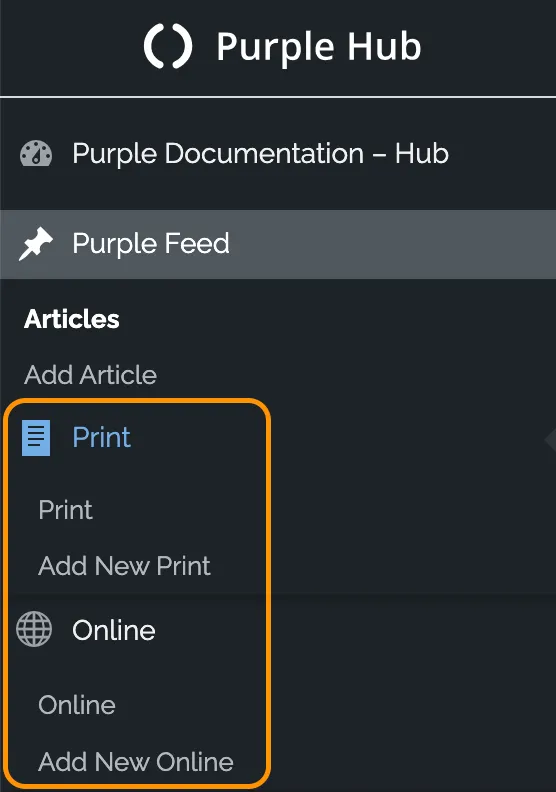 Variants in the left-hand side menu bar in the Purple Hub