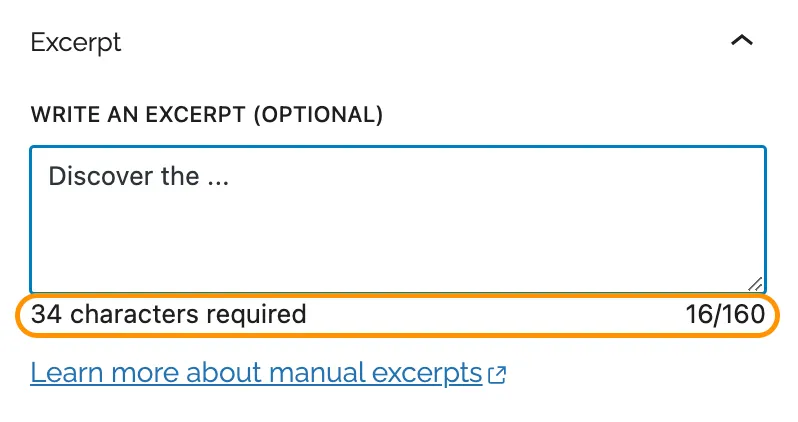 Chosen limitations are visible below the excerpt text box.