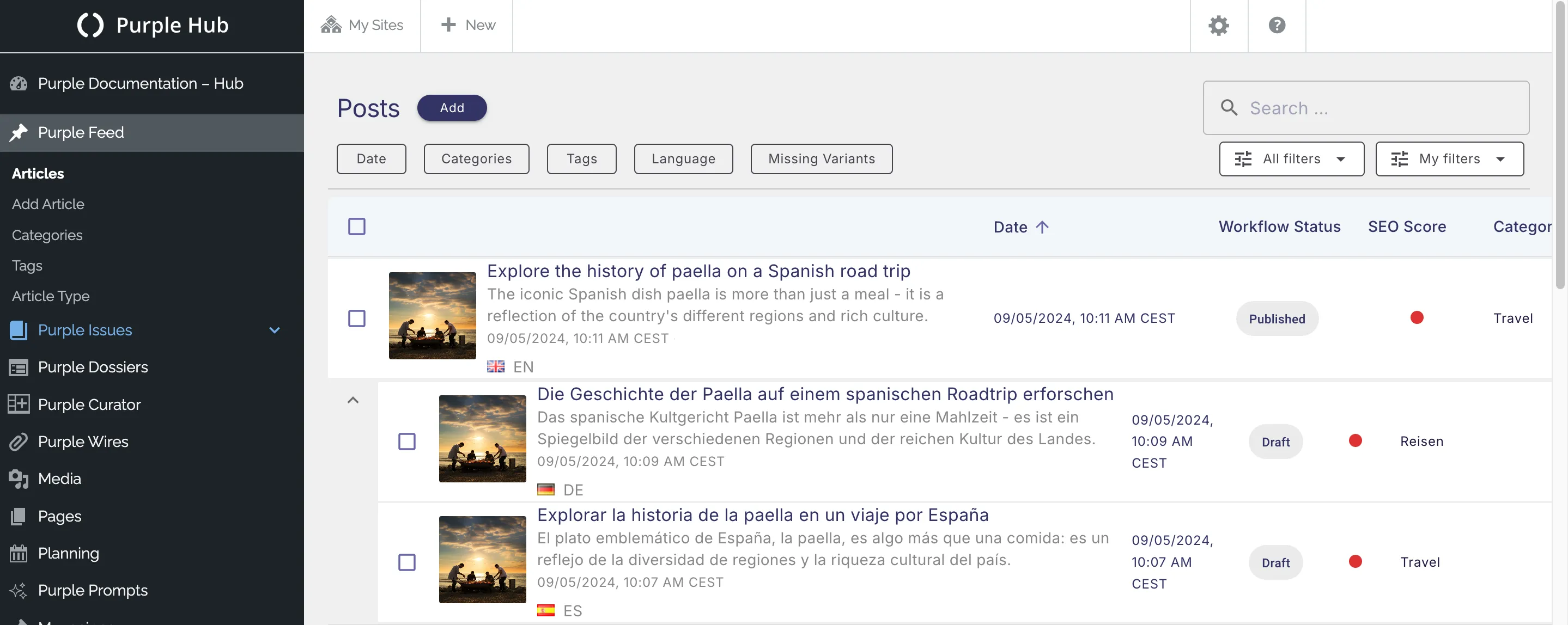 Language variants of an article in the Post Overview Language variants of an article in the Post Overview