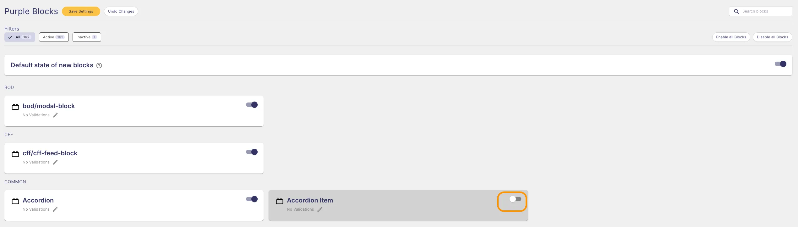 Disabling a block