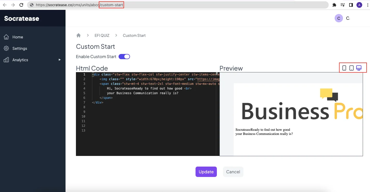 Custom Start page