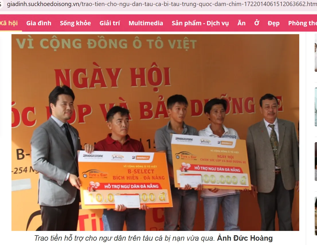 Tiền bán vé sự kiện chăm sóc lốp và xe được ủng hộ cho ngư dân trên tàu cà 901