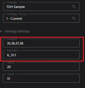 Example of multiple values for strategy variables