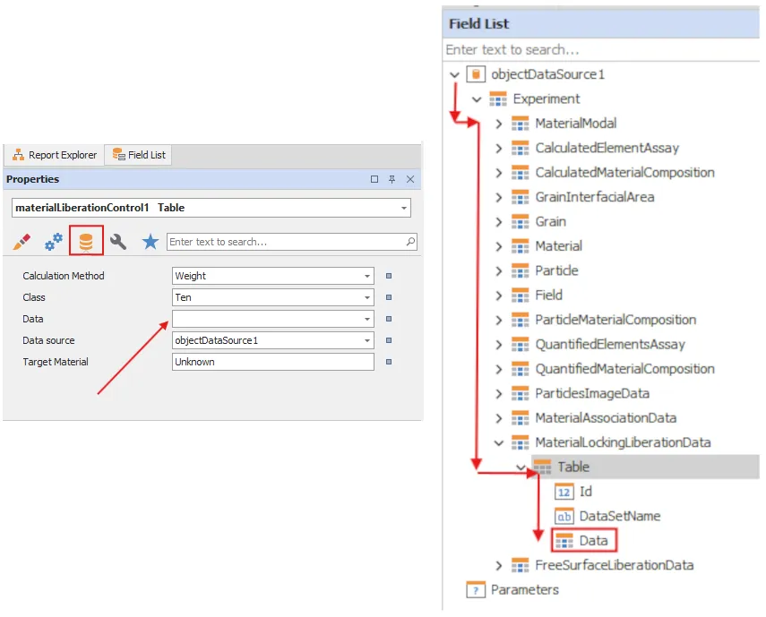 An example of how to select the correct data source for the Material Liberation. An example of how to select the correct data source for the Material Liberation.