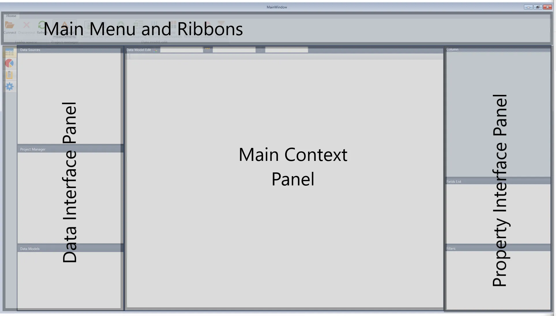 AMICS Reporting interface panels. AMICS Reporting interface panels.