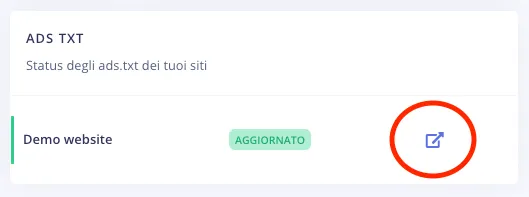 Icona per aprire il contenuto dell'ads.txt da copiare