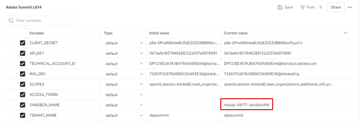Sandbox Updated in Environment Variable