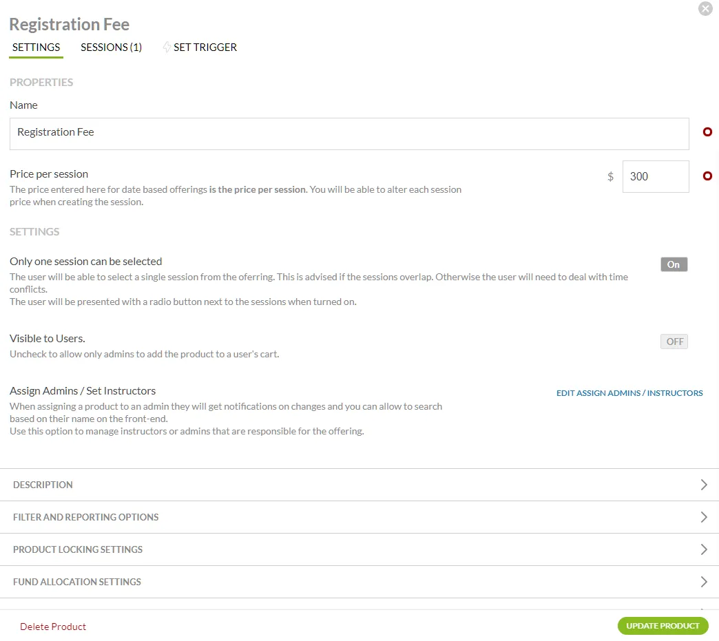 product settings 