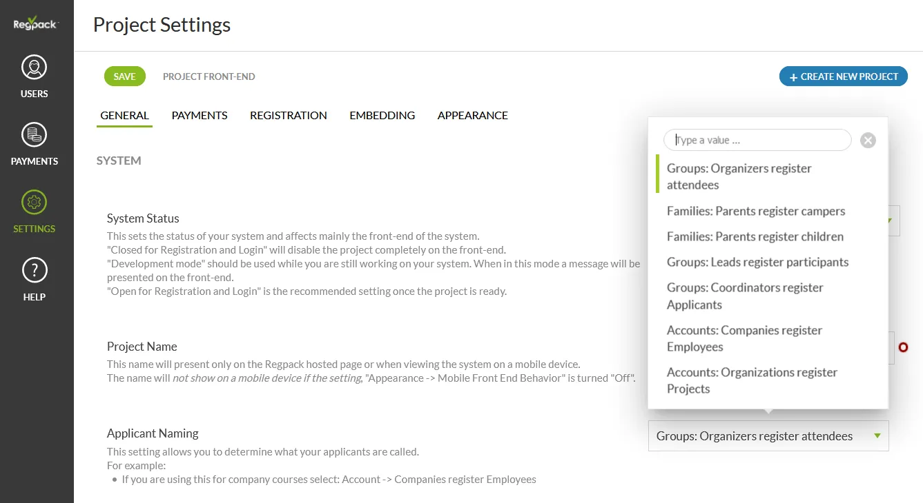 applicant naming settings applicant naming settings