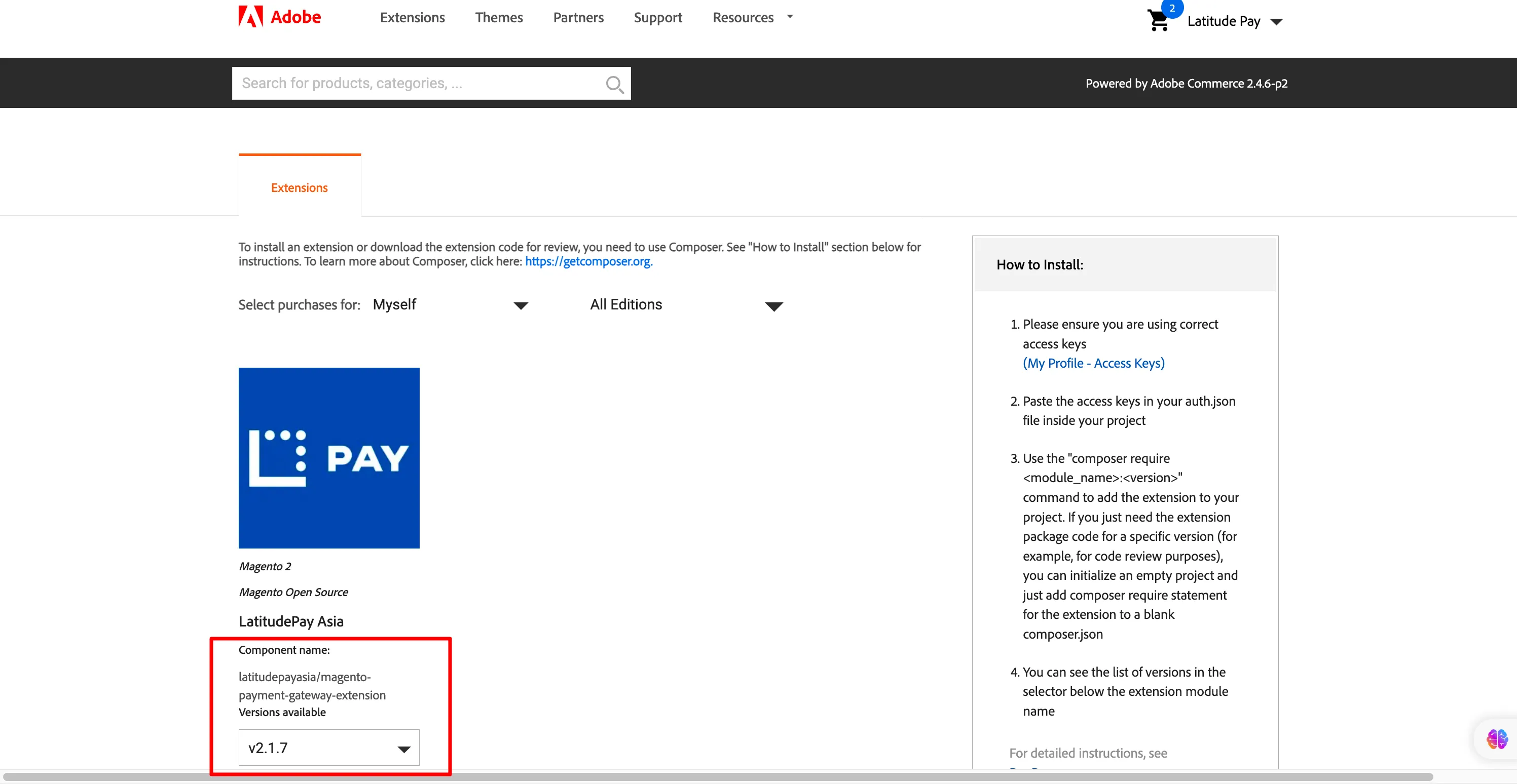 Component name and version