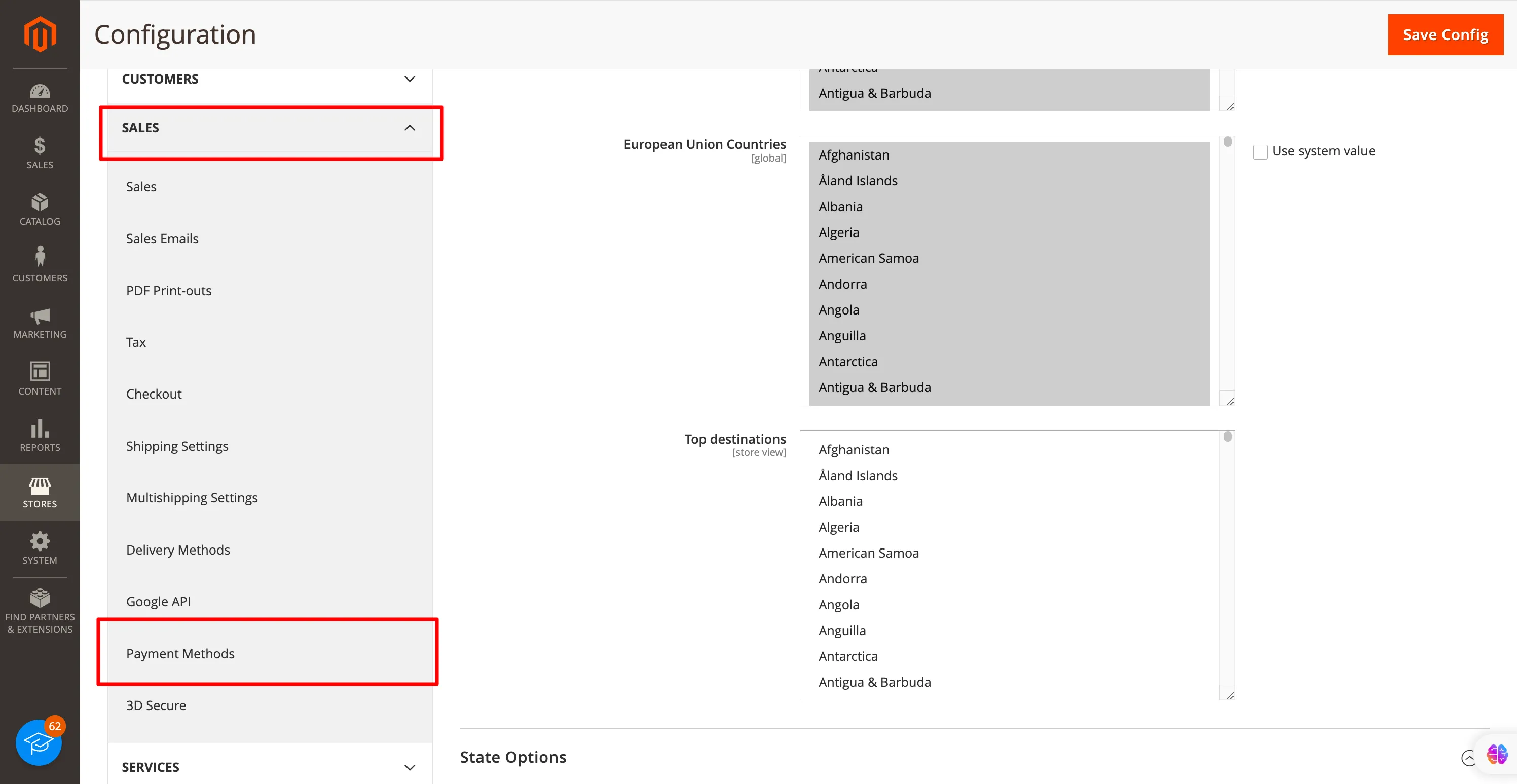 Sales -> Payment Methods