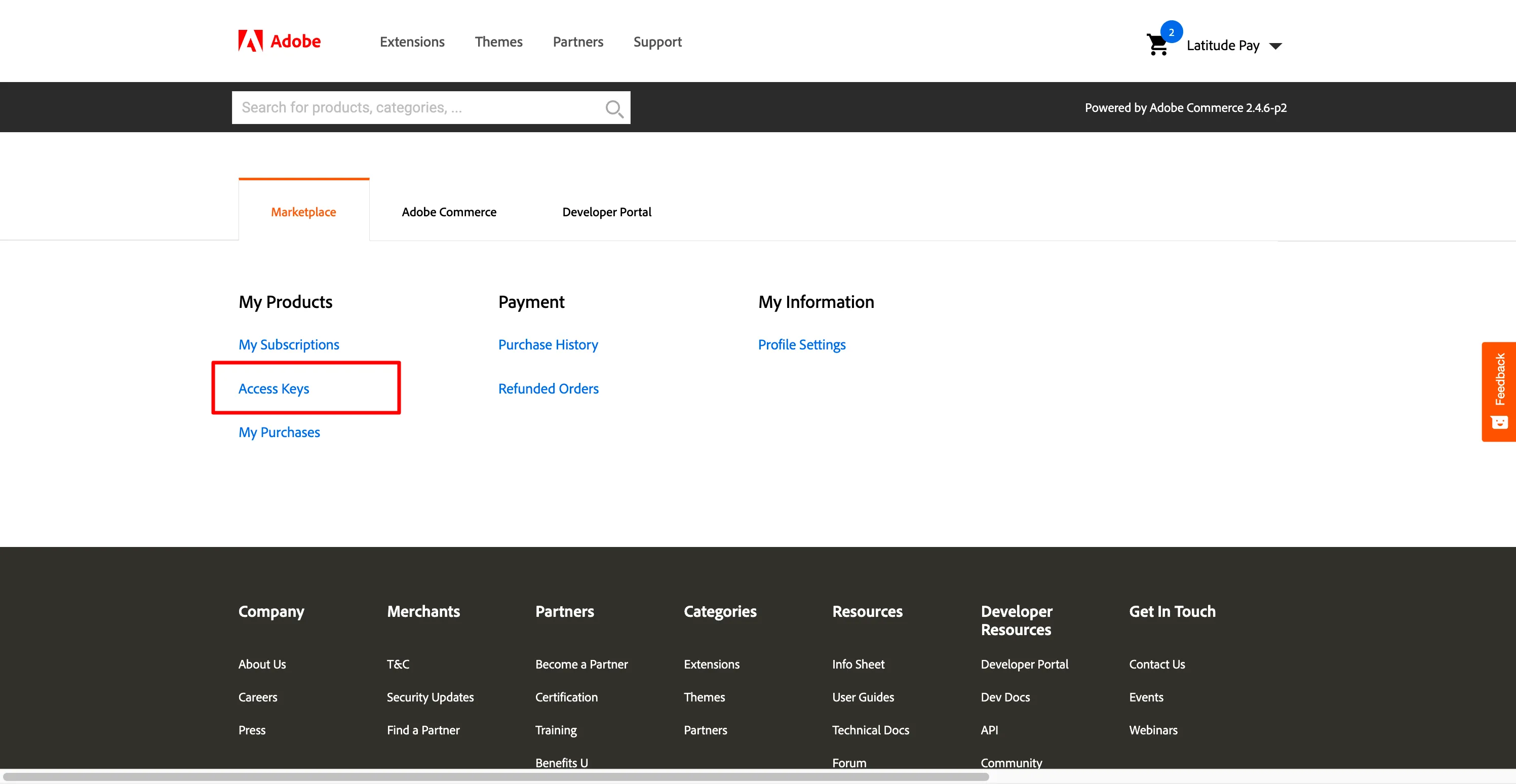Navigate to access keys menu item