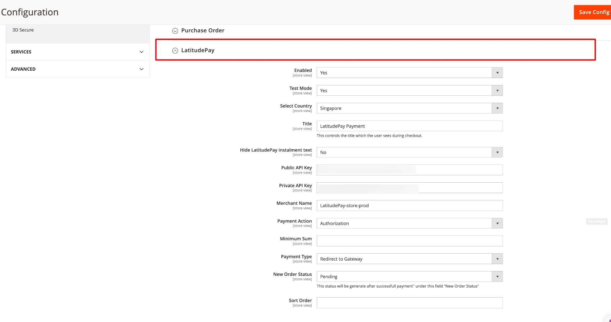 Latitude Pay Extension Settings