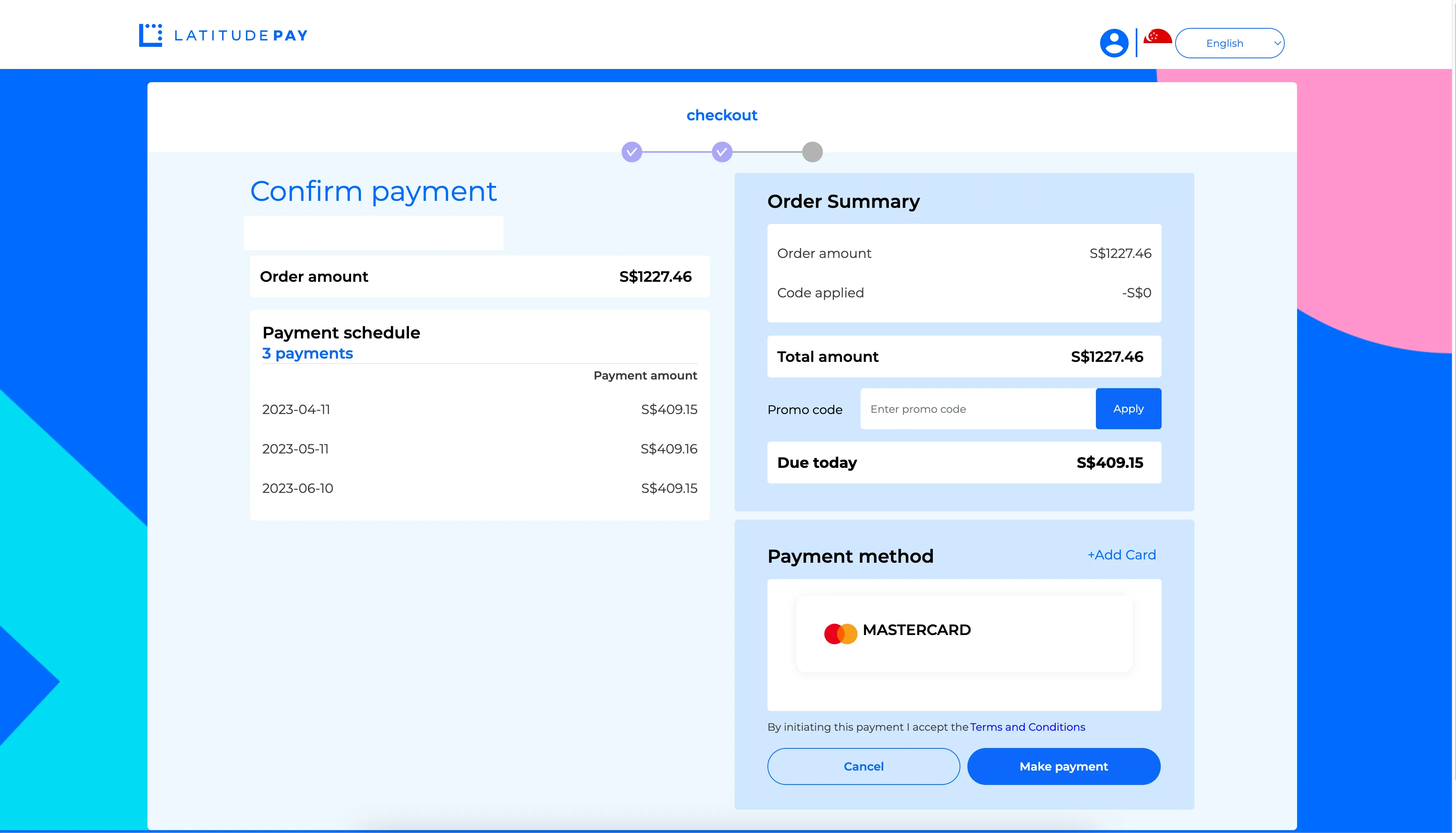 Select card and complete the payment