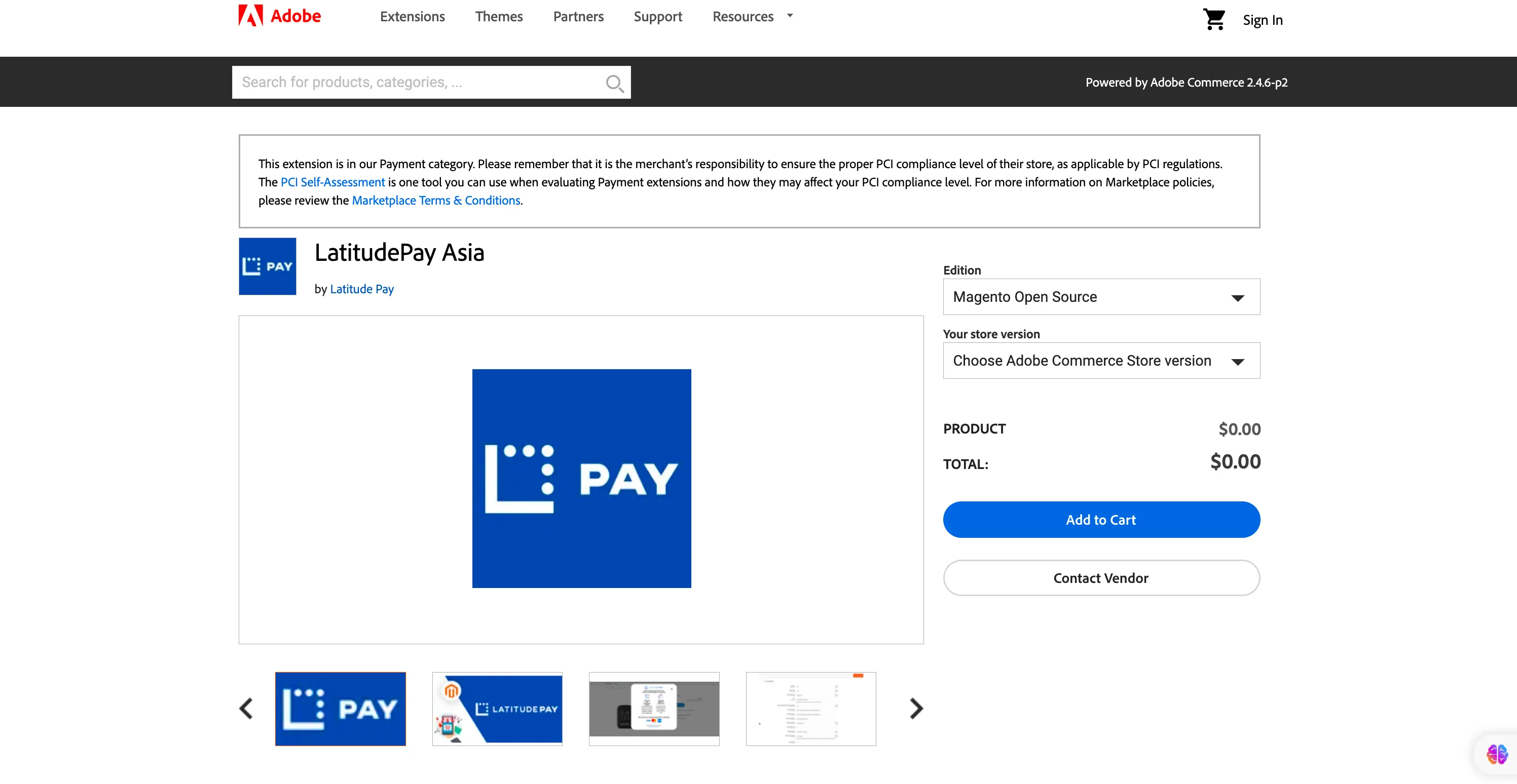 Extension Detail page