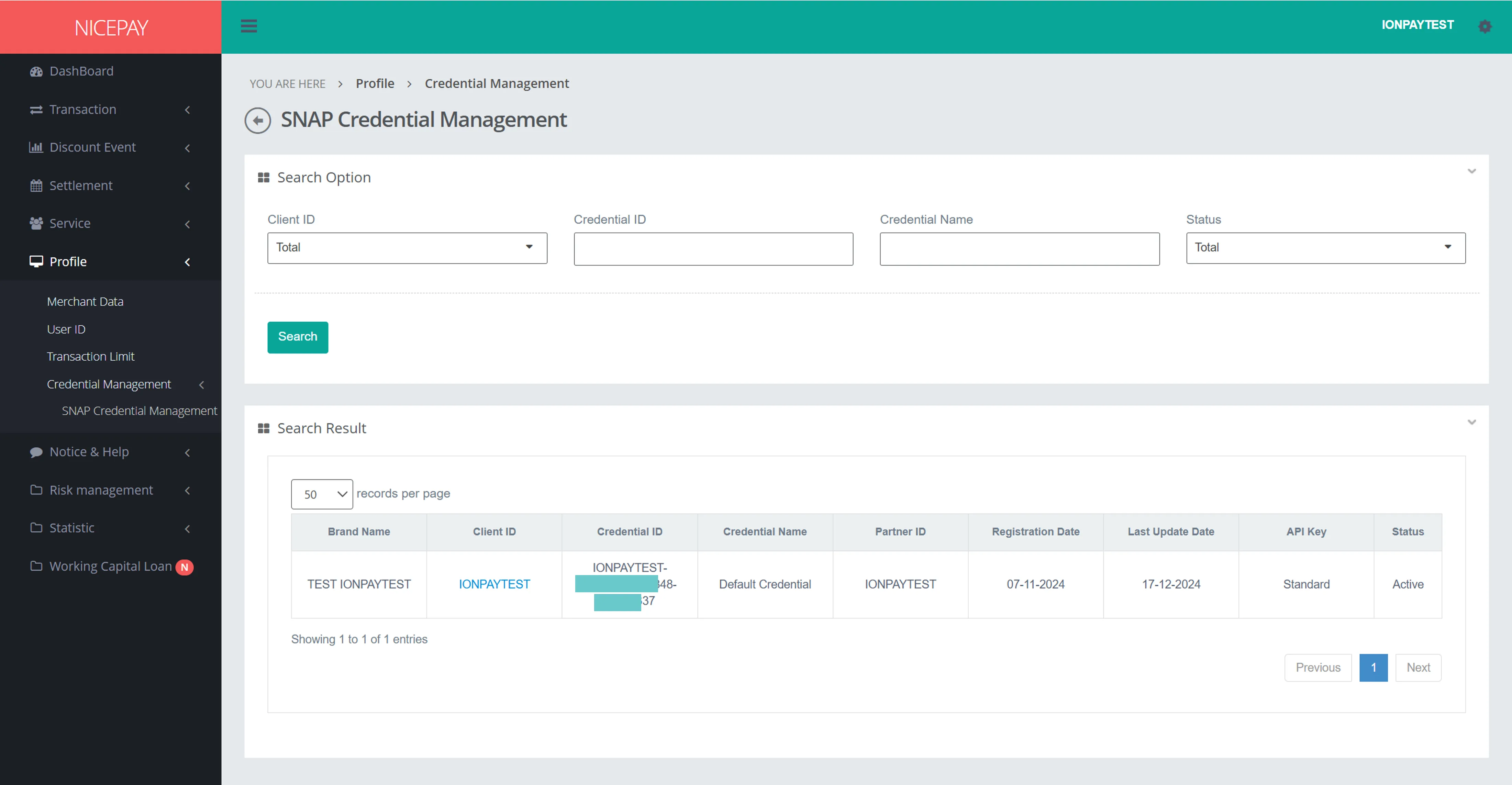 Credential Management - SNAP Credential Management - Search Result Credential Management - SNAP Credential Management - Search Result