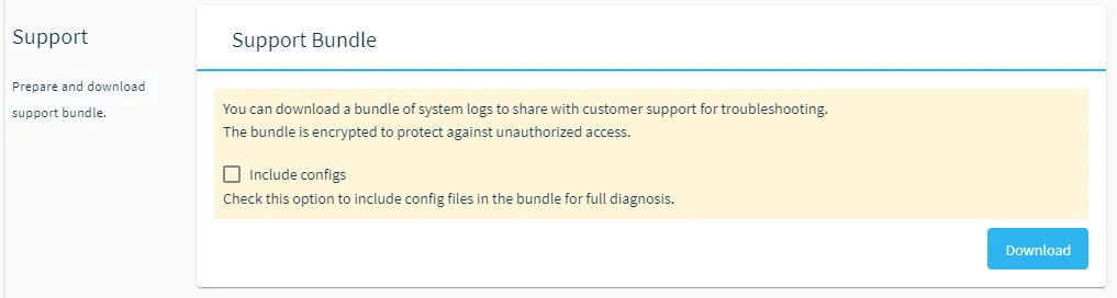 Support bundle section