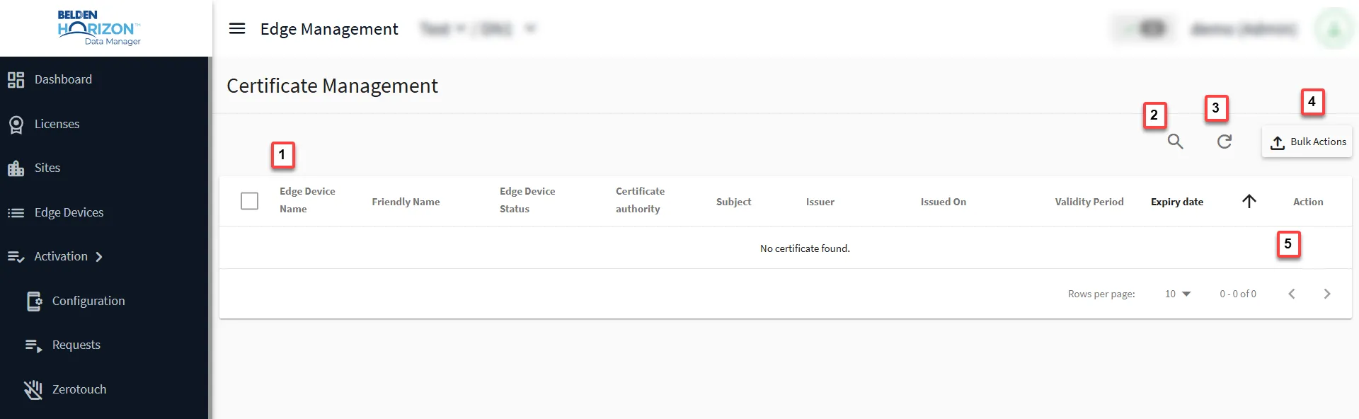 Certificates Management pane