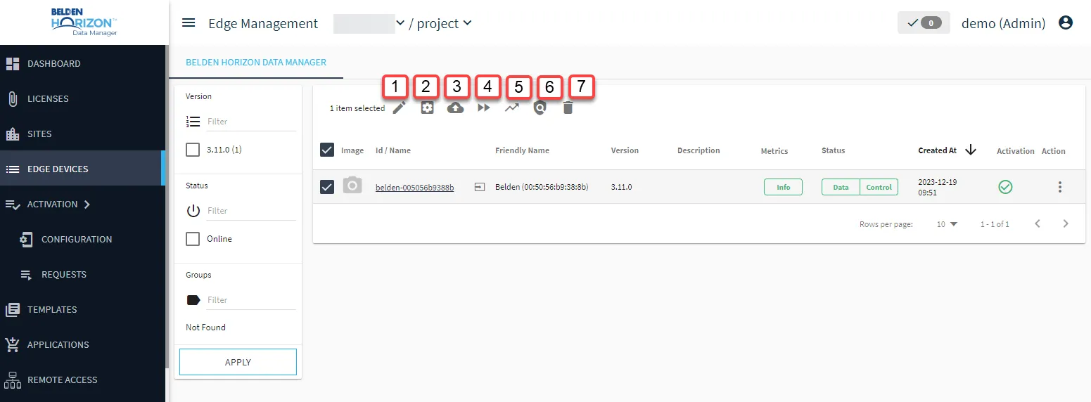 Belden Horizon Data Manager User UI : Edge Devices : Multi-Select Mode