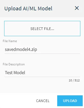 Upload AI/ML Model dialog box