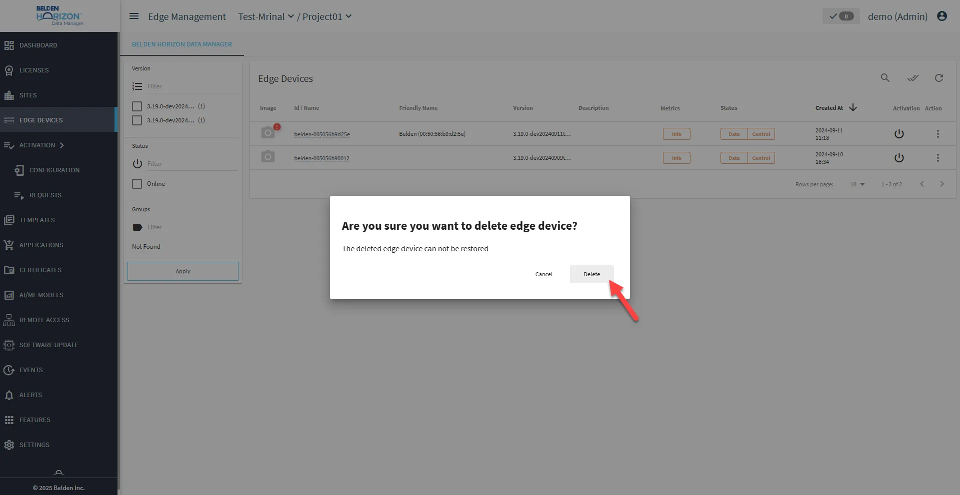 Edge Management page