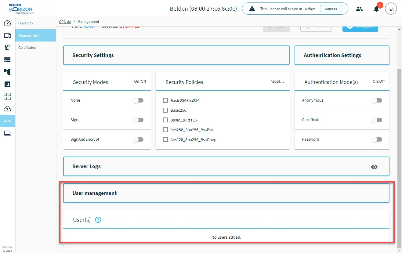 User management section