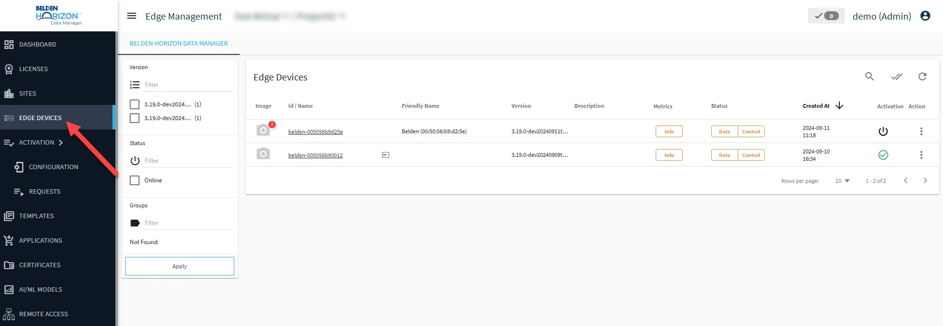 Edge Devices page