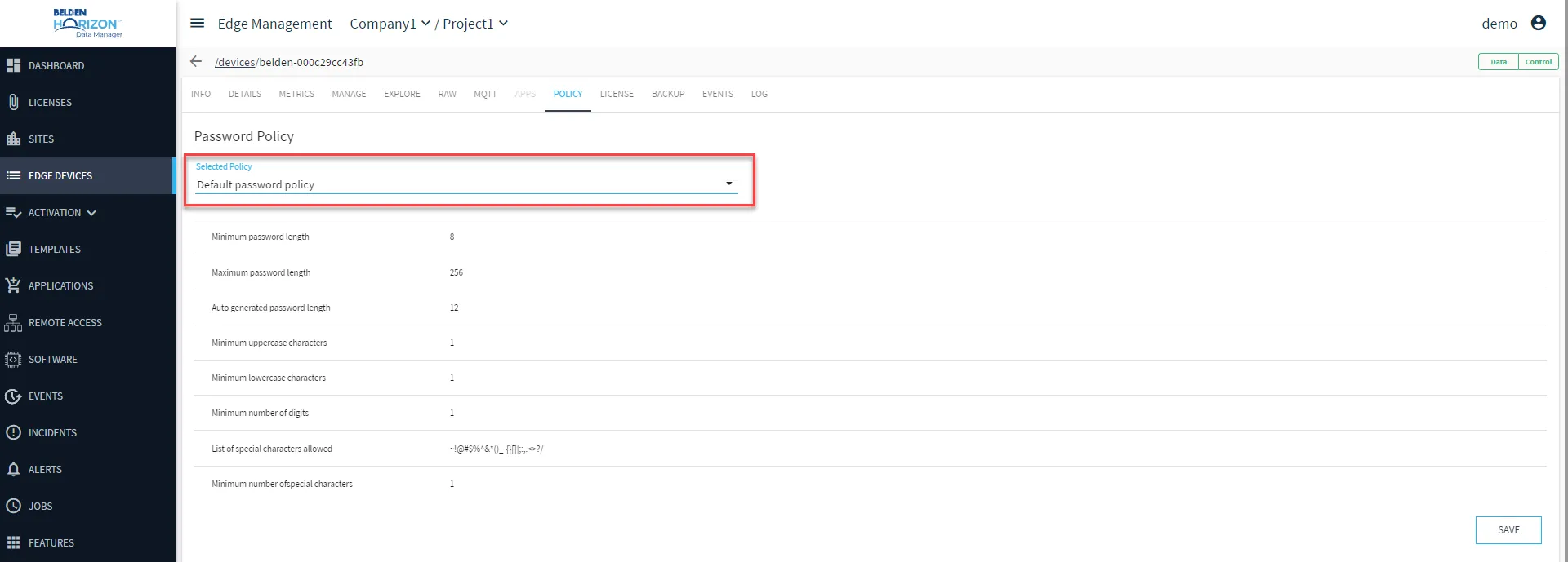 Policy tab