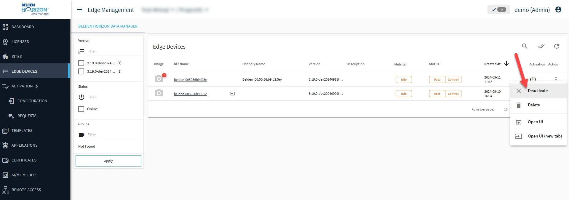  Edge Management page
