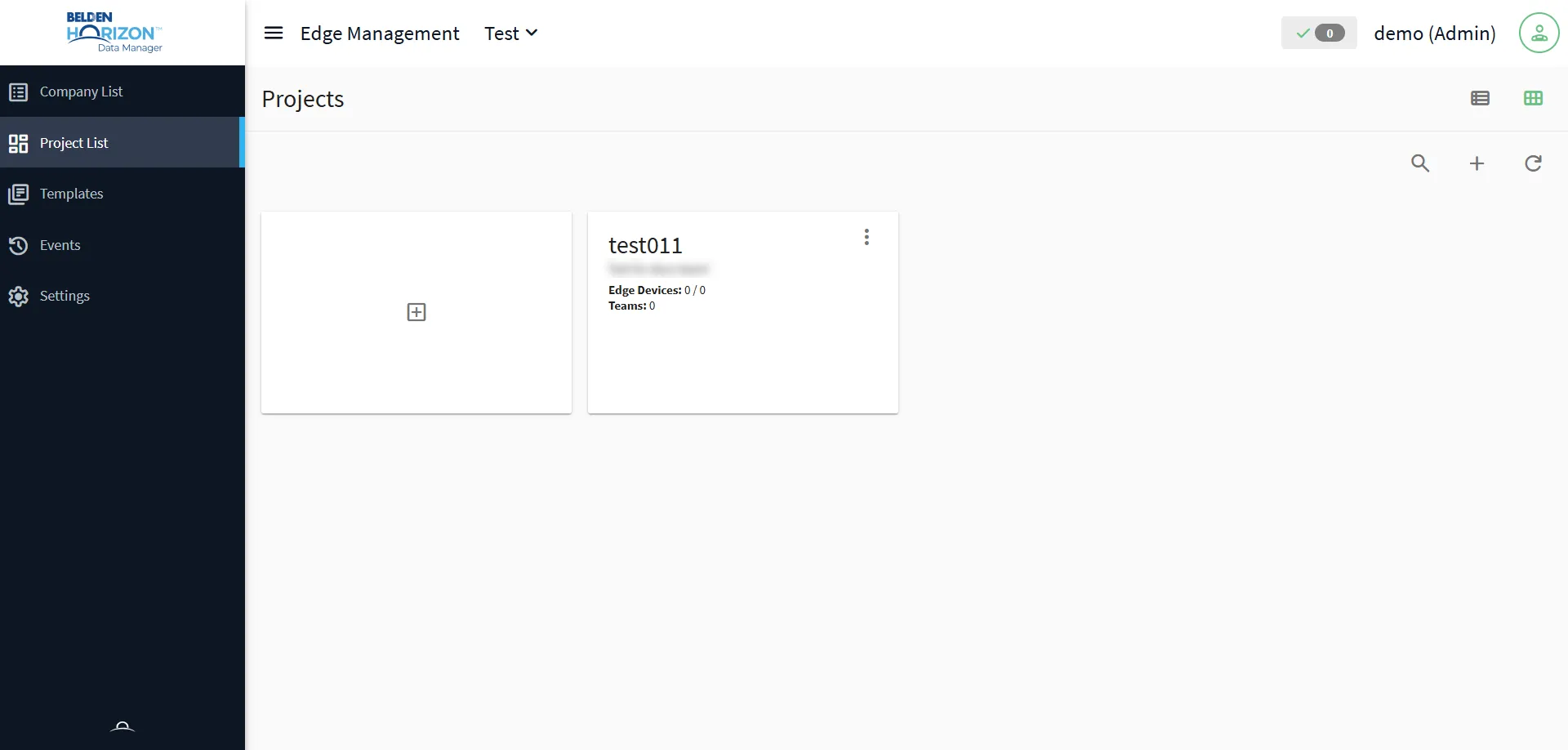 Belden Horizon Data Manager User UI : Project List
