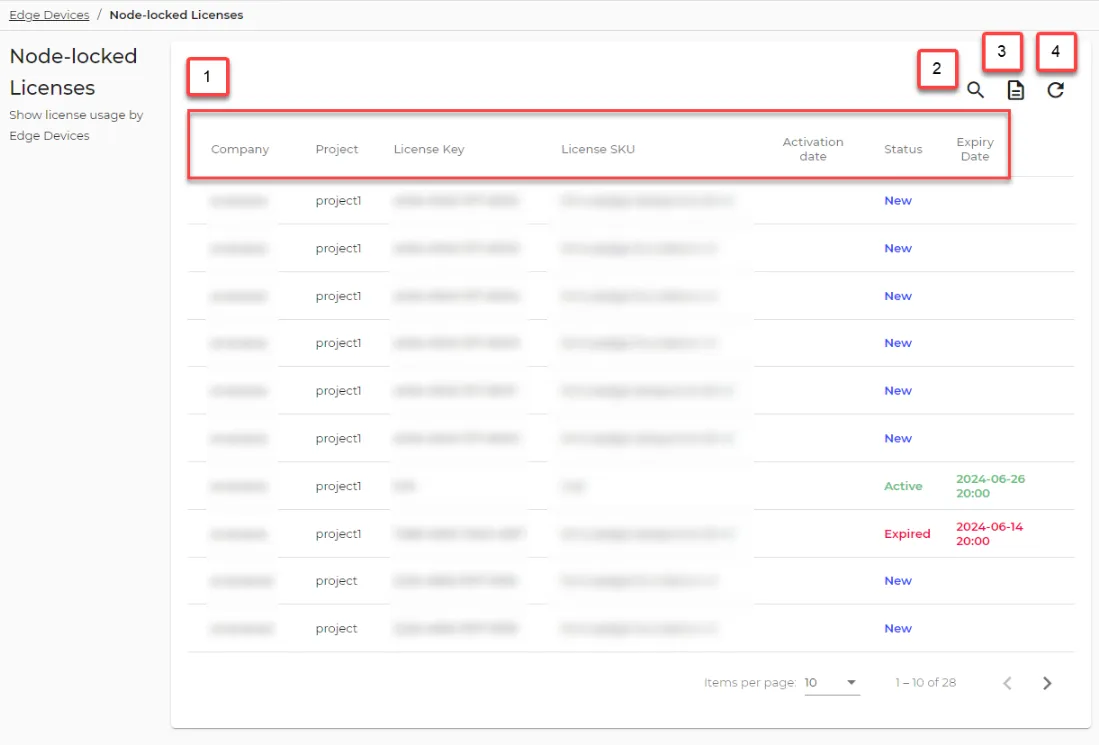 Node-locked Licenses pane