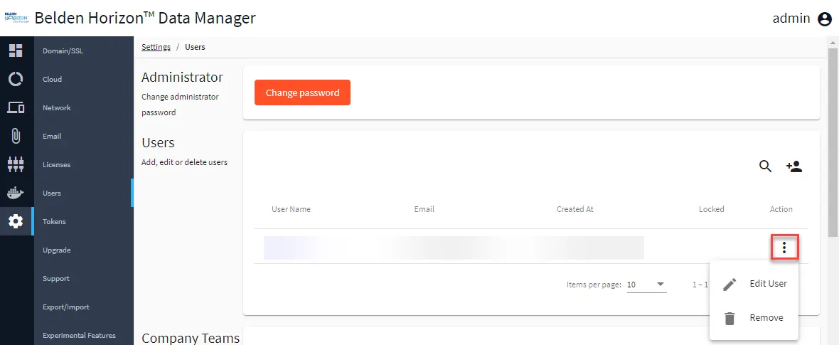 User action menu