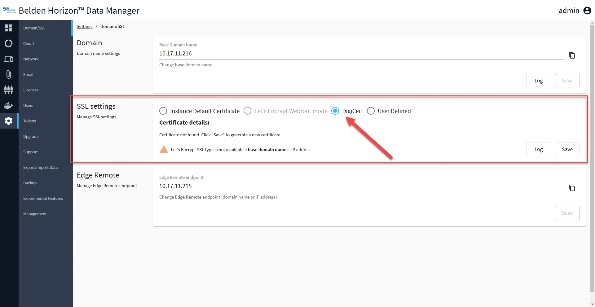 SSL settings pane SSL settings pane